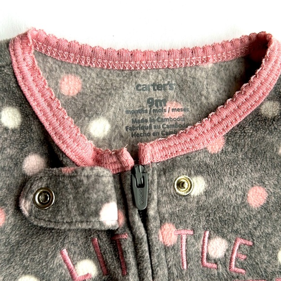 Carter’s Little Sister Double Zip Fleece Polka Dot Sleeper Footed Pajamas 9M EUC - Picture 3 of 9